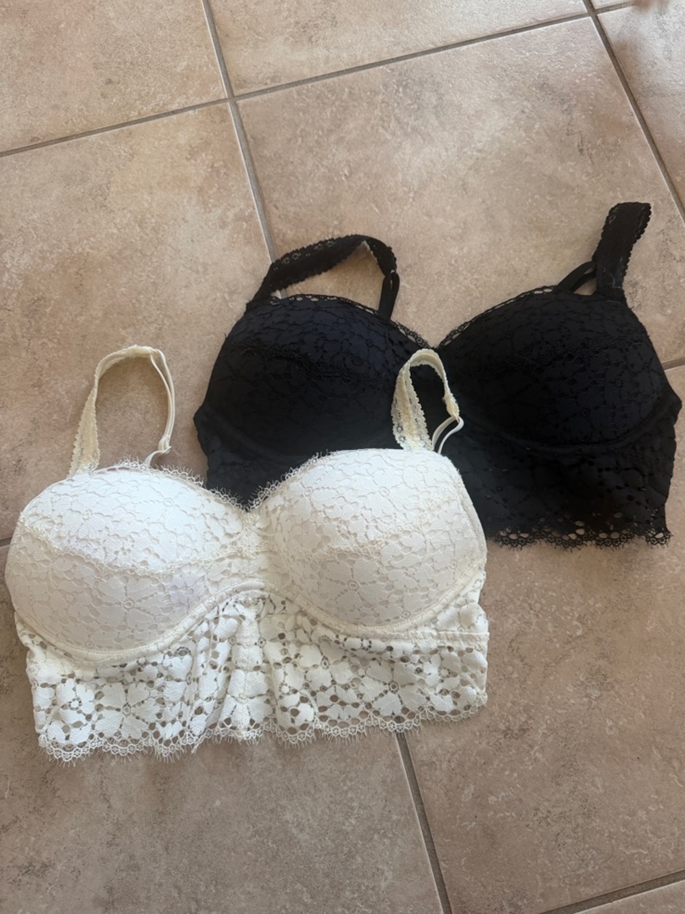 PINK Victoria's Secret Lace Longline Bralettes - Black & White/Off White